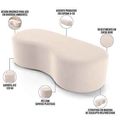 Puff Decorativo Orgânico para Living Quarto 140cm Orbit W01 Suede Bege - Lyam Decor