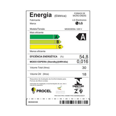 Forno de Micro-ondas LG NeoChef MS3033D com Função limpa fácil e Receitas Pré-programadas - 30 litros Preto / 220