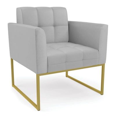 Poltrona Sala Decorativa Elisa Base Industrial Dourada Sintético Cinza D03 - D'rossi