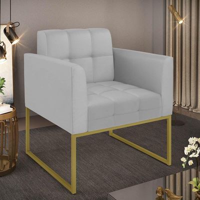 Poltrona Sala Decorativa Elisa Base Industrial Dourada Sintético Cinza D03 - D'rossi