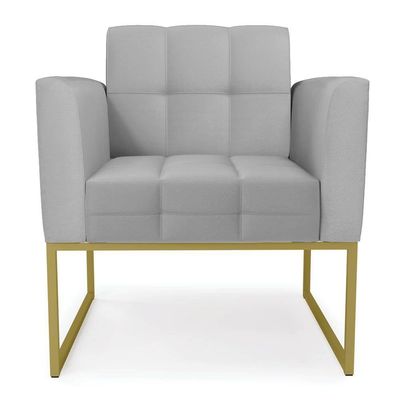Poltrona Sala Decorativa Elisa Base Industrial Dourada Sintético Cinza D03 - D'rossi