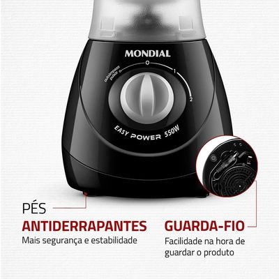 Liquidificador Mondial Power- L-550 2 Velocidades + Pulsar 550W - Preto Preto / 110