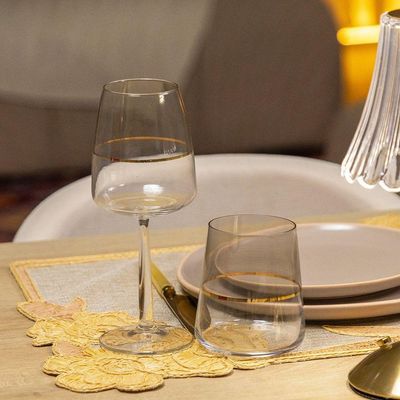Jogo De Copos Copa E Cia 6 Peças Duo Filetado Ouro 380 Ml Em Vidro Fumê