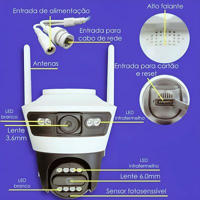 Câmera Vigilância Segurança Lente Dupla Zoom Monitoramento