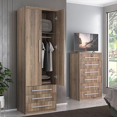 Guarda-roupa 2 Portas 3 Gavetas Modular 1303 Ilan Castanho