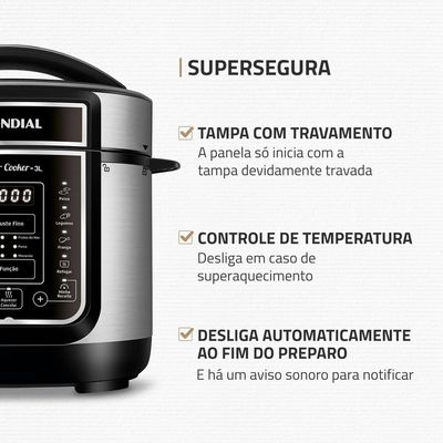 Panela Elétrica de Pressão Mondial Digital Master Cooker PE-40 3L - Preta/Inox Inox,Preto / 110