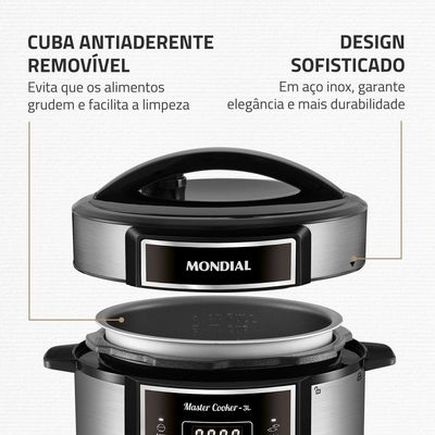 Panela Elétrica de Pressão Mondial Digital Master Cooker PE-40 3L - Preta/Inox Inox,Preto / 110