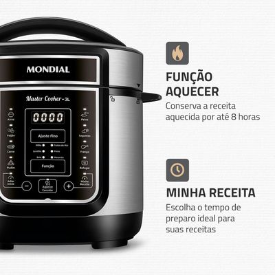 Panela Elétrica de Pressão Mondial Digital Master Cooker PE-40 3L - Preta/Inox Inox,Preto / 220