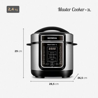 Panela Elétrica de Pressão Mondial Digital Master Cooker PE-40 3L - Preta/Inox Inox,Preto / 220