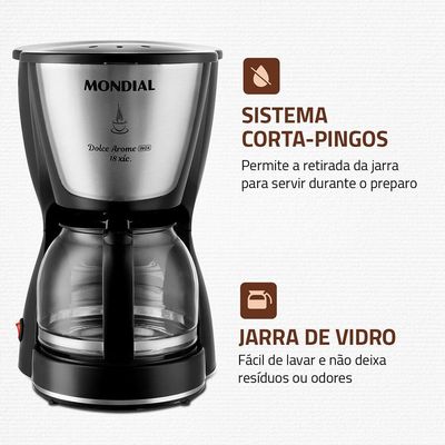 Cafeteira Elétrica Mondial Dolce Arome Inox C-30 18 Xícaras - Preta Preto / 110