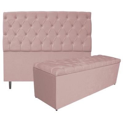 Kit Cabeceira e Calçadeira Liverpool 160cm Queen Suede Rosê
