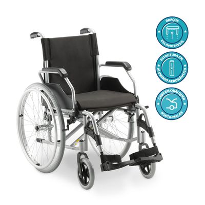 Cadeira de Rodas com Elevação de Pernas e Apoio de Cabeça D600 T46 Dellamed Preto