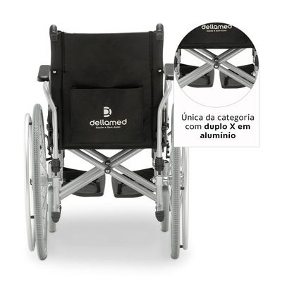 Cadeira de Rodas com Elevação de Pernas e Apoio de Cabeça D600 T46 Dellamed Preto