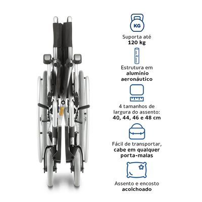 Cadeira de Rodas com Elevação de Pernas e Apoio de Cabeça D600 T46 Dellamed Preto