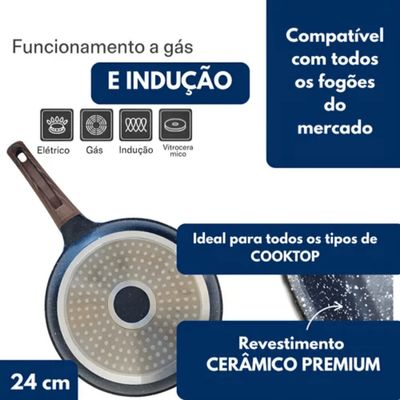 Panela Frigideira Antiaderente Cerâmica 24cm Azul Lehavi