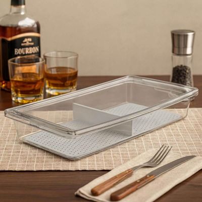 Kit 2 Travessas Plásticas Retangulares Tampa Hermética 3,4L Transparente com Divisória Crippa