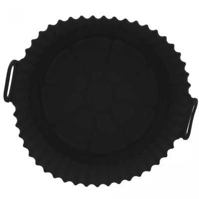 Forma Redonda de Silicone Preta Air Fryer Preta Lyor com Alça Antiaderente Reutilizável