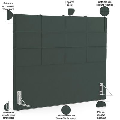 Kit Cabeceira Cama Box Queen 160cm com Calçadeira Roma W01 Suede Verde Musgo - Lyam