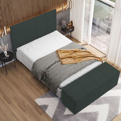 Kit Cabeceira Cama Box Queen 160cm com Calçadeira Roma W01 Suede Verde Musgo - Lyam