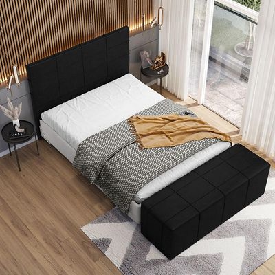 Kit Cabeceira Cama Box Queen 160cm com Calçadeira Roma W01 Couríssimo Preto - Lyam
