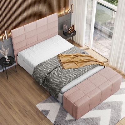 Kit Cabeceira Cama Box King 195cm com Calçadeira Roma W01 Linho Rosê - Lyam