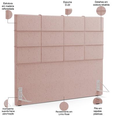 Kit Cabeceira Cama Box King 195cm com Calçadeira Roma W01 Linho Rosê - Lyam