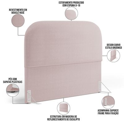 Cabeceira Cama Box King 195cm Orgânica Lanna W01 Bouclê Rosê - Lyam Decor