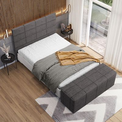 Kit Cabeceira Cama Box King 195cm com Calçadeira Roma W01 Linho Cinza Escuro - Lyam