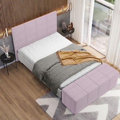 Kit Cabeceira Cama Box King 195cm com Calçadeira Roma W01 Suede Rosê - Lyam