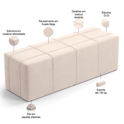 Kit Cabeceira Cama Box Casal 140cm com Calçadeira Roma W01 Suede Bege - Lyam