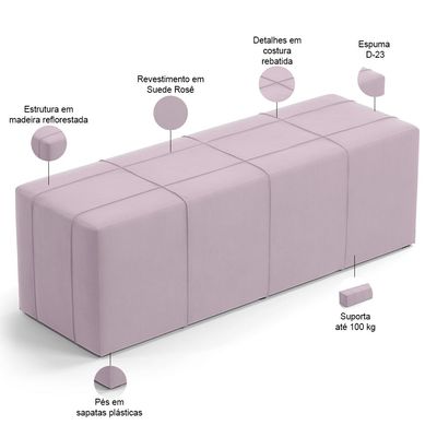 Kit Cabeceira Cama Box Casal 140cm com Calçadeira Roma W01 Suede Rosê - Lyam