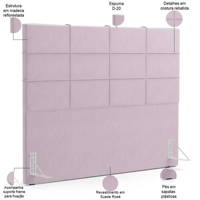 Kit Cabeceira Cama Box Casal 140cm com Calçadeira Roma W01 Suede Rosê - Lyam