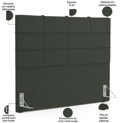 Kit Cabeceira Cama Box Casal 140cm com Calçadeira Roma W01 Linho Verde Musgo - Lyam