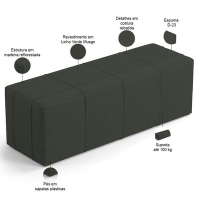 Kit Cabeceira Cama Box King 195cm com Calçadeira Roma W01 Linho Verde Musgo - Lyam