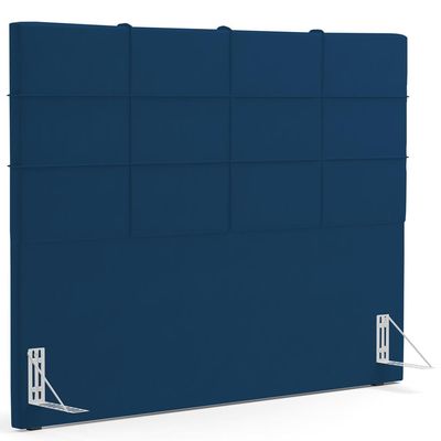Kit Cabeceira Cama Box Queen 160cm com Calçadeira Roma W01 Suede Azul Marinho - Lyam