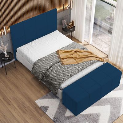 Kit Cabeceira Cama Box King 195cm com Calçadeira Roma W01 Suede Azul Marinho - Lyam