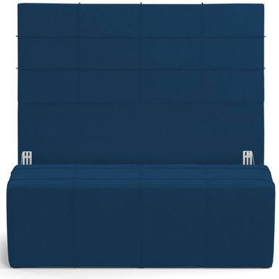 Kit Cabeceira Cama Box Queen 160cm com Calçadeira Roma W01 Suede Azul Marinho - Lyam