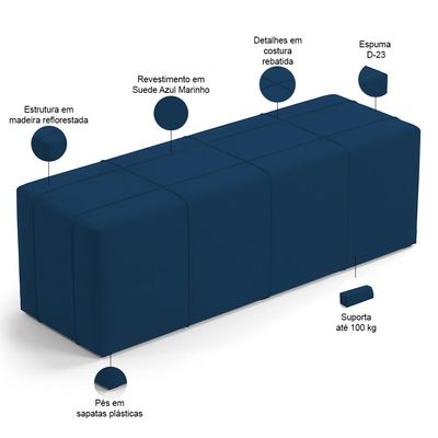 Kit Cabeceira Cama Box Queen 160cm com Calçadeira Roma W01 Suede Azul Marinho - Lyam