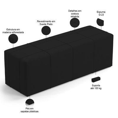 Kit Cabeceira Cama Box King 195cm com Calçadeira Roma W01 Suede Preto - Lyam