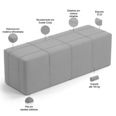 Kit Cabeceira Cama Box King 195cm com Calçadeira Roma W01 Suede Cinza - Lyam