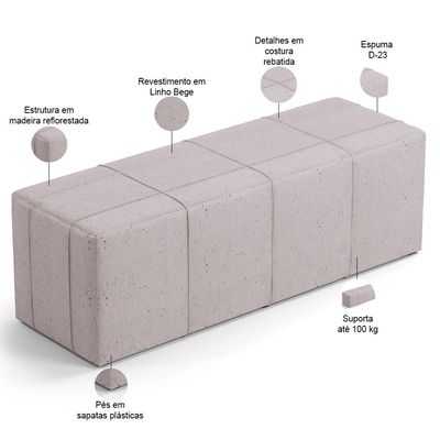Kit Cabeceira Cama Box Queen 160cm com Calçadeira Roma W01 Linho Bege - Lyam