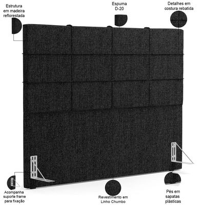 Kit Cabeceira Cama Box Queen 160cm com Calçadeira Roma W01 Linho Chumbo - Lyam