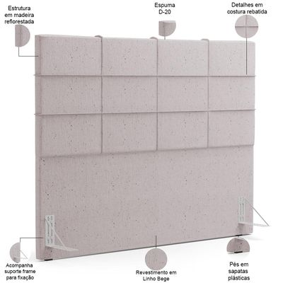 Kit Cabeceira Cama Box Queen 160cm com Calçadeira Roma W01 Linho Bege - Lyam