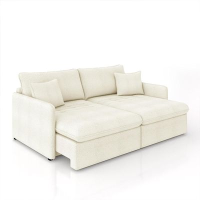 Sofá Reclinável e Retrátil Gandalf Bipartido 174cm Caixa Zero com Almofadas Bouclê Off White G33 - Gran Belo