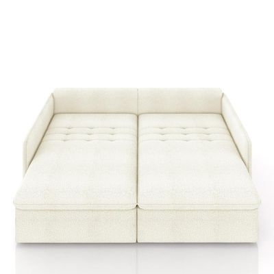 Sofá Reclinável e Retrátil Gandalf Bipartido 174cm Caixa Zero com Almofadas Bouclê Off White G33 - Gran Belo