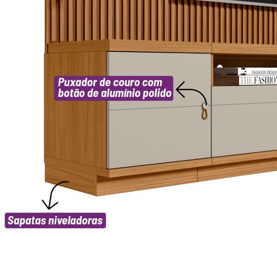 Painel para TV até 75 Polegadas Ripado Betina com Rack Bancada e Módulos Laterais Nature e Off White 268x198 cm L04 - D'Rossi