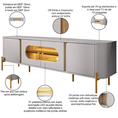 Rack Para Sala Orgânico Suy com Painel Para TV 75 Pol Maresca B02 Off White Cinamomo - Lyam Decor