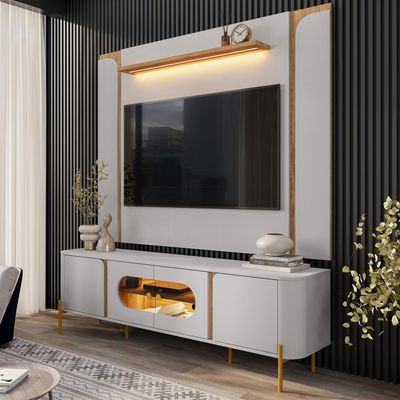Rack Para Sala Orgânico Suy com Painel Para TV 75 Pol Maresca B02 Off White Cinamomo - Lyam Decor