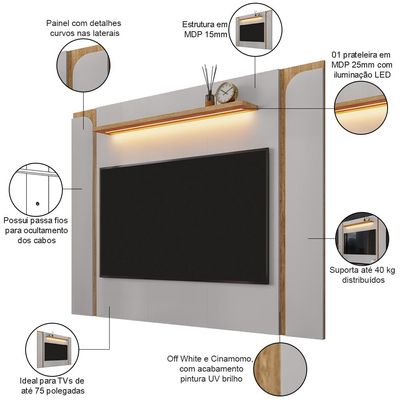 Rack Para Sala Orgânico Suy com Painel Para TV 75 Pol Maresca B02 Off White Cinamomo - Lyam Decor