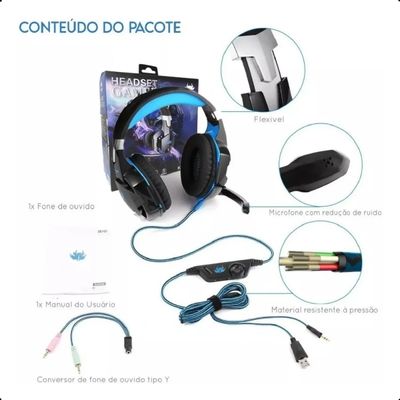 Headset Over-Ear Knup com Redução de Ruído Gamer